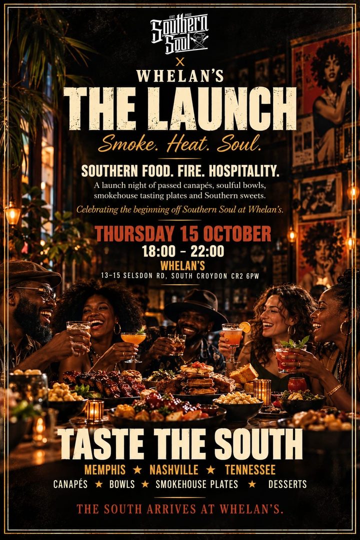 Poster: Southern Soul &times; Whelan's, The Launch. Smoke, heat, soul. Thursday 15 October, 6pm to 10pm